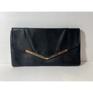 Vintage Gunne Sax Jessica McClintock Black Clutch Purse Evening Bag Gold Chain